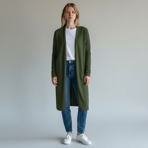 Kettlewell Seraphina Longline Merino Wool Open Front Cardigan Green Size Medium